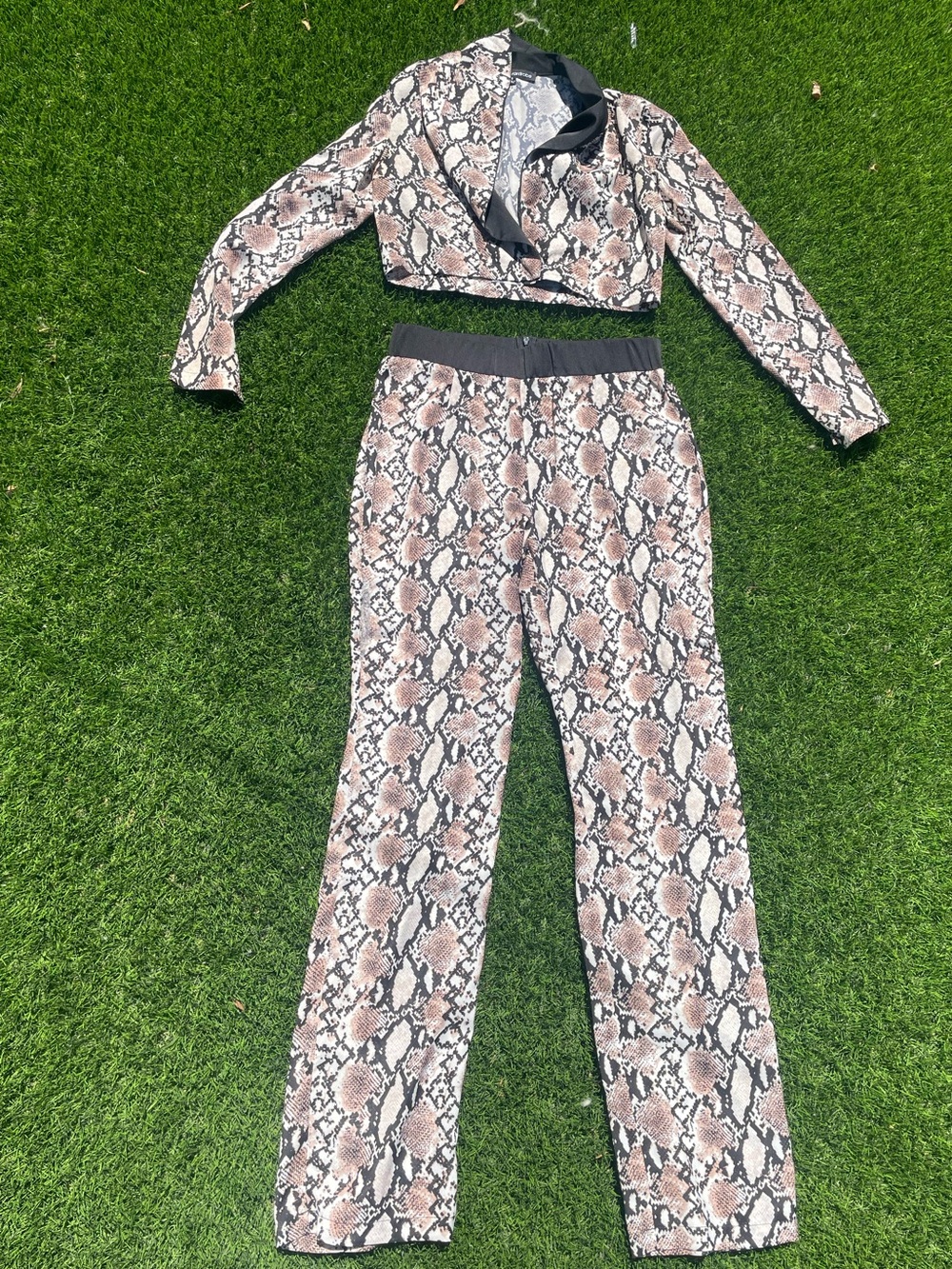 naked wardrobe Taupe & Black Snake Print Straight Leg Pants